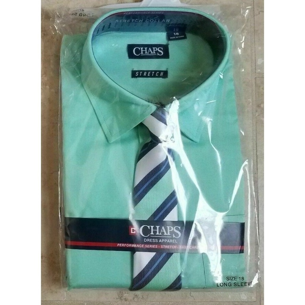 Chaps Boys Long Sleeve Dress‎ Shirt & Tie Set Mint Green size 18 NEW